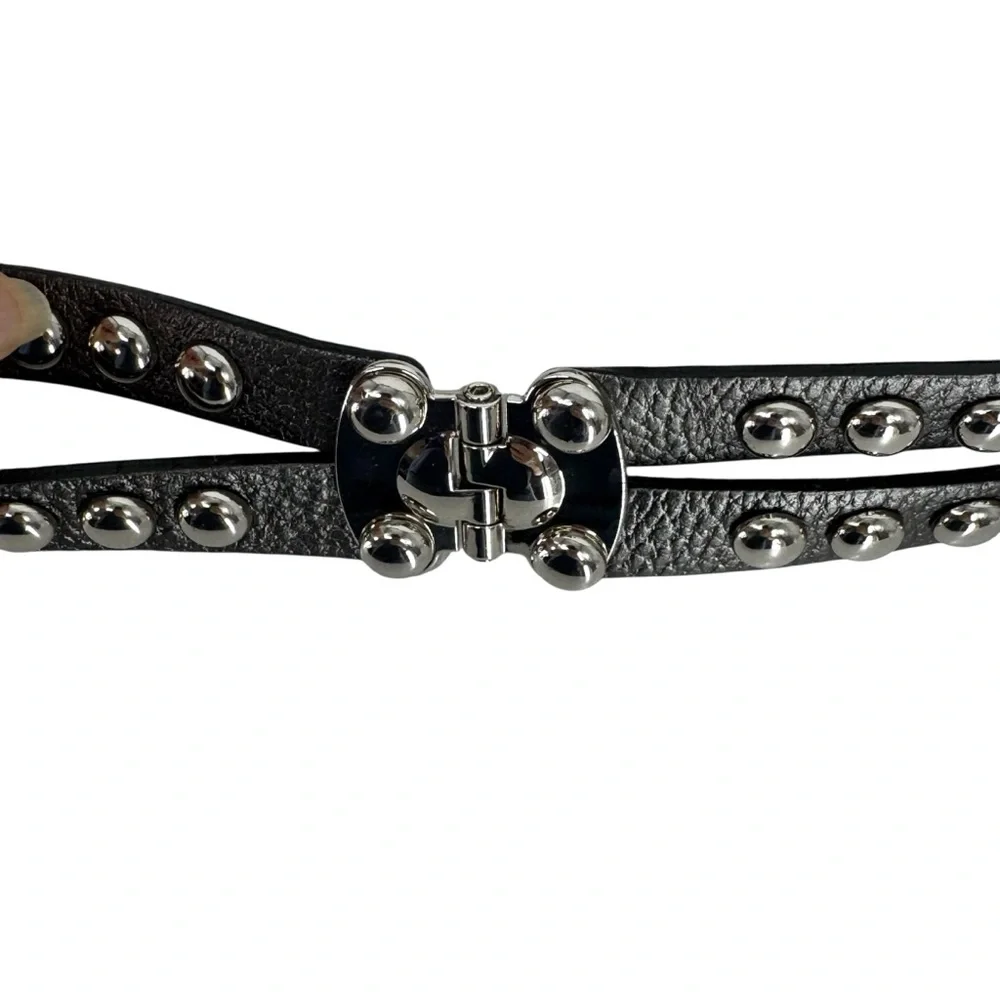 Women’s Bergē Large Gray Leather Belt w Studs and Rhinestones. Made in Italy